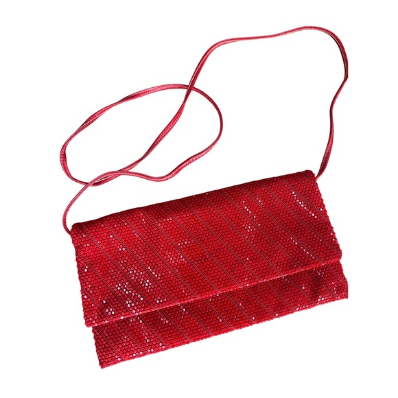 Handbags - Vintage Red Metal Mesh Chevron Crossbody Clutch Bag Vintage Made in USA